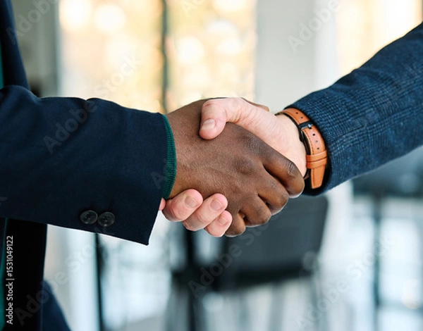 Fototapeta portrait of  a young businessman businessmen shaking hands introducing each other in the office