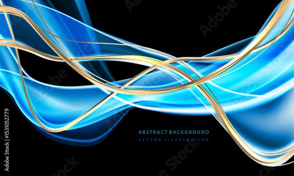 Obraz Abstract gold blue ribbon curve wave luxury overlap on black design modern background vector