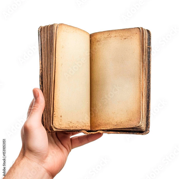 Obraz An antique book with blank pages is gently held open, inviting the reader to fill it with new stories or personal reflections.