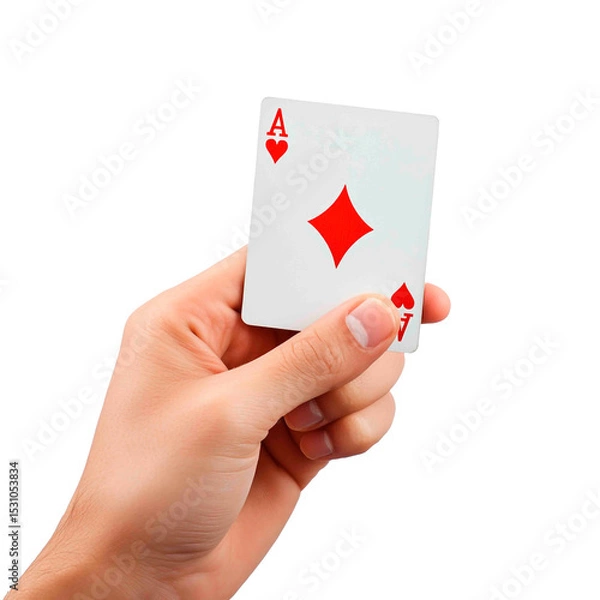 Obraz Holding a lucky ace of diamonds card with fingers, showcasing the elegance and thrill of a good card in hand for winning the game or trick.