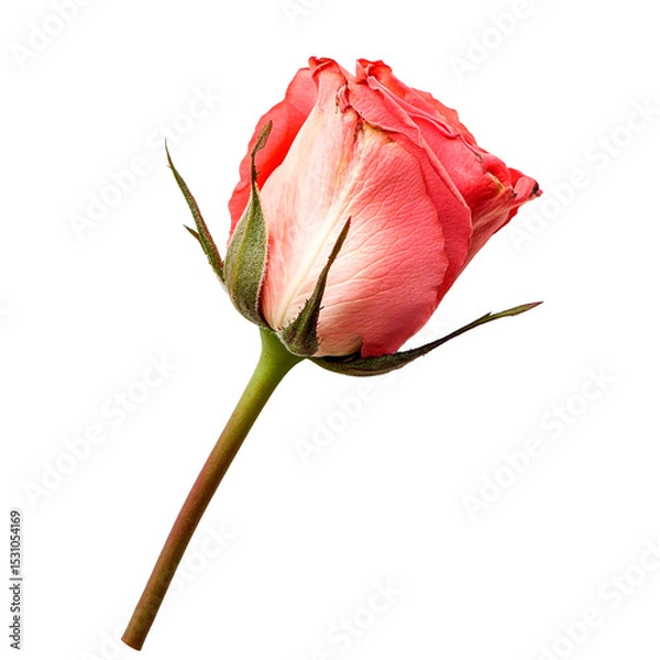 Obraz A captivating close-up of a rose bud in delicate pink and white, set against a stark black backdrop, highlighting its subtle beauty.