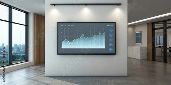 Fototapeta Digital Health Solutions for Healthcare. Modern office space with a digital graph on the wall.