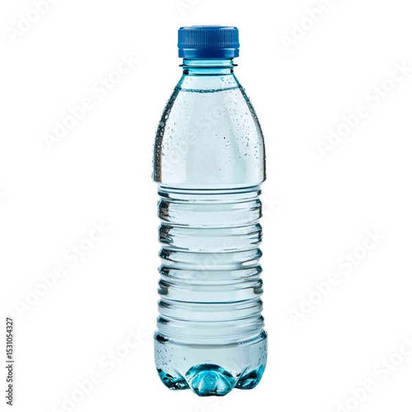 Obraz A refreshing, clear plastic bottle filled with pure water, condensation clinging to its surface, against a stark black backdrop.