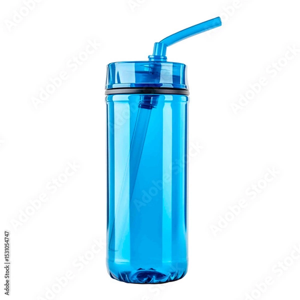Obraz A vibrant, reusable turquoise water bottle with straw sits against a plain black backdrop, perfect for staying hydrated.