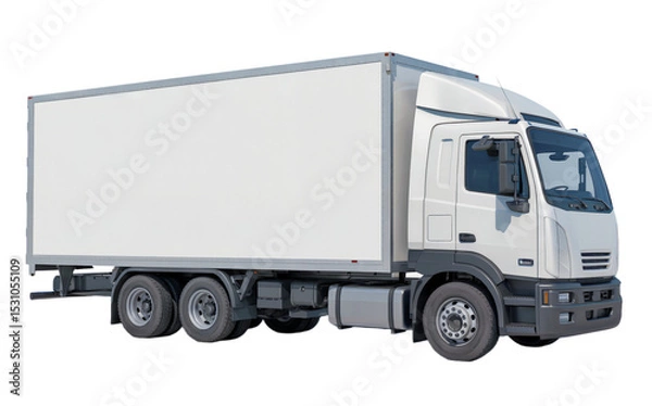 Fototapeta White box truck delivery vehicle isolated on van road cargo lorry motor on transparent background