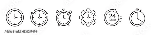 Obraz Time and clock icons set, stopwatch, timer, time management concept, progress bar loading signs, speed clock symbol, fast stopwatch line icon, watch icon