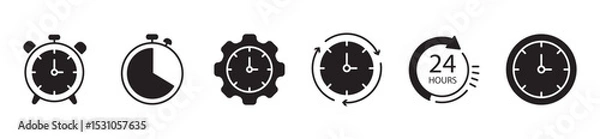 Obraz Time and clock icons set, stopwatch, timer, time management concept, progress bar loading signs, speed clock symbol, fast stopwatch line icon, watch icon