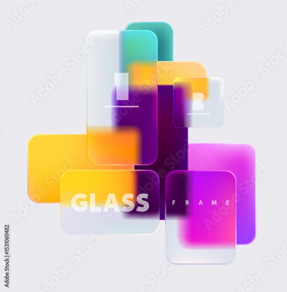 Obraz Glass  squares and rectangles on white background. Frame design of 3D geometric shape for your poster, cover and flyer.