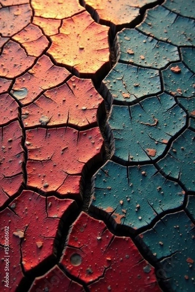 Obraz Deep cracks, uneven surface, mottled coloring, parchment, brown, decay