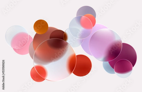 Obraz Transparent circles and balls. Art geometric shapes in glass morphism style. Abstract vector background.