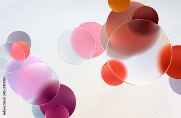 Obraz Colored circles and balls. Art geometric shapes in glass morphism style. Abstract vector background.