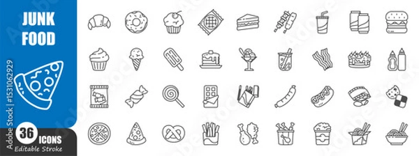 Fototapeta Junk food or processed food outline icon . Editable stroke . Vector .