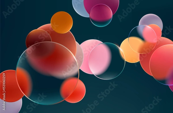 Obraz Colored circles and balls. Art geometric shapes in liquid glass style. Abstract vector background.