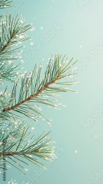 Fototapeta Winter Pine Branches – Soft Bokeh & Frosty Needles