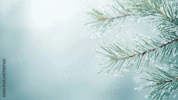 Fototapeta Winter Pine Branches – Soft Bokeh & Frosty Needles