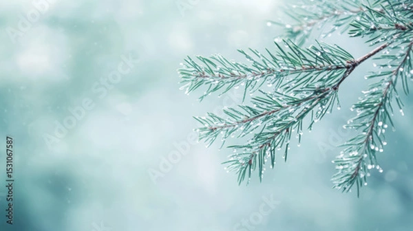 Fototapeta Winter Pine Branches – Soft Bokeh & Frosty Needles