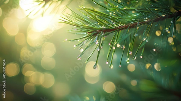 Fototapeta Winter Pine Branches – Soft Bokeh & Frosty Needles