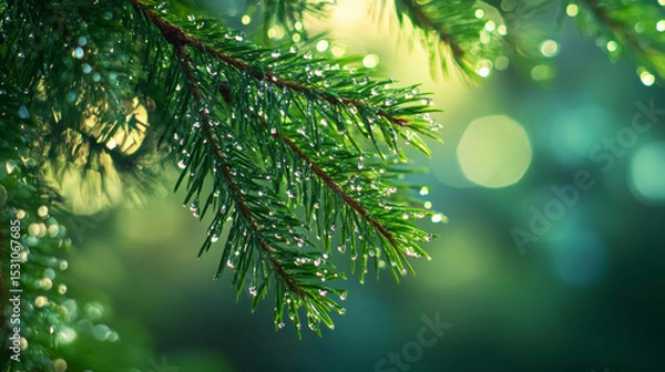 Fototapeta Winter Pine Branches – Soft Bokeh & Frosty Needles