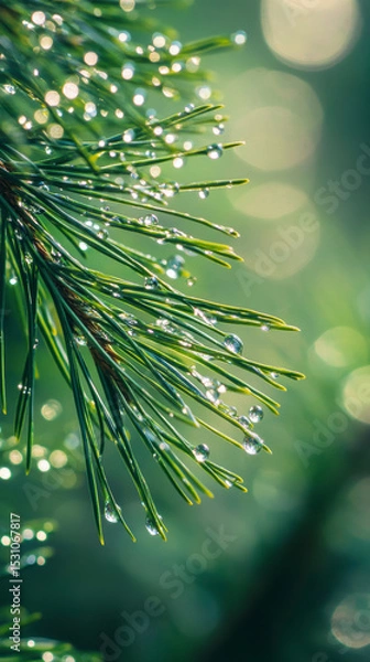 Fototapeta Winter Pine Branches – Soft Bokeh & Frosty Needles