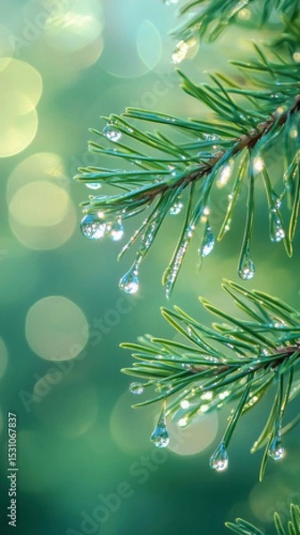 Fototapeta Winter Pine Branches – Soft Bokeh & Frosty Needles