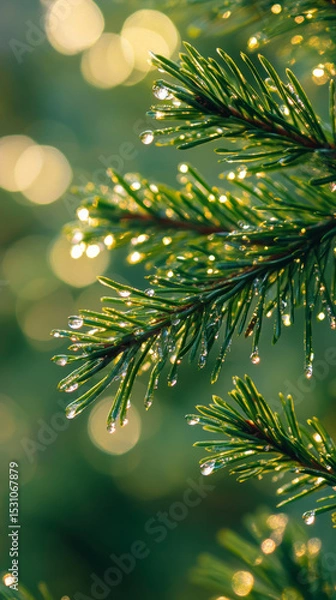 Fototapeta Winter Pine Branches – Soft Bokeh & Frosty Needles