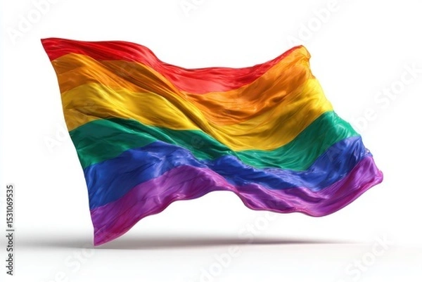 Fototapeta rainbow pride flag waving in soft wind, isolated on white background, clean shadow, high resolution PNG