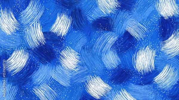 Fototapeta Blue abstract painting with white brush strokes and texture