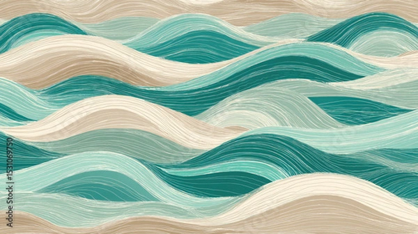 Fototapeta Abstract wave pattern with flowing lines blue and beige tones
