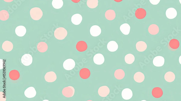 Fototapeta Polka dot pattern with pastel colors on soft green background