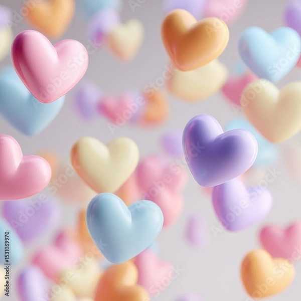 Fototapeta floating hearts representing safe space, pastel colors on white background