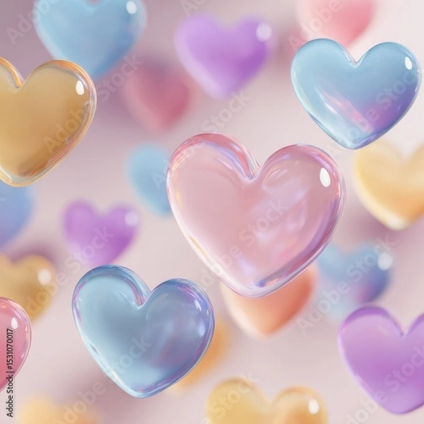 Fototapeta floating hearts representing safe space, pastel colors on white background