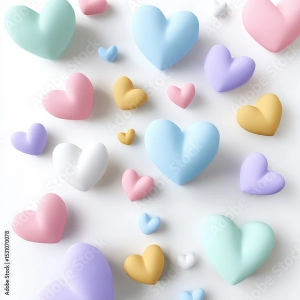 Fototapeta floating hearts representing safe space, pastel colors on white background