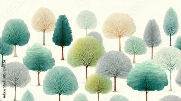 Fototapeta Abstract tree illustration with soft colors and delicate branches