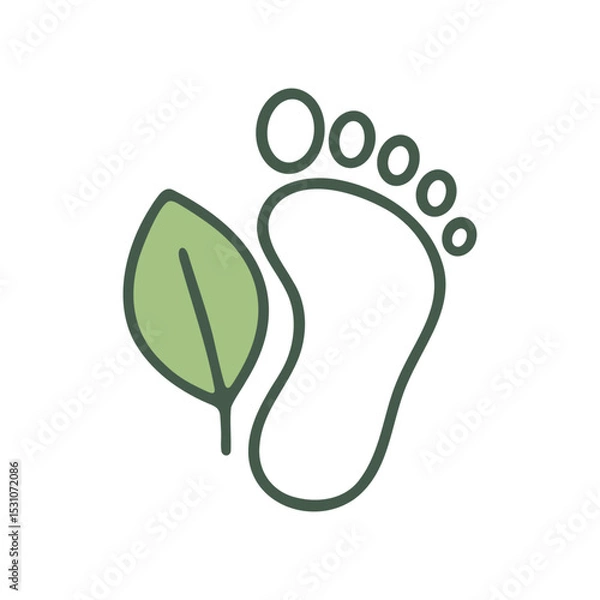 Obraz Leaf Footprint Line Icon — Eco Carbon Footprint Vector on White
