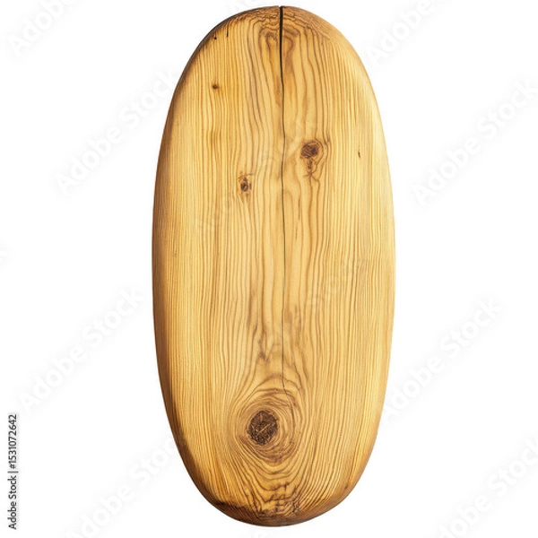 Fototapeta Oval wooden plaque with grain texture isolated on transparent background