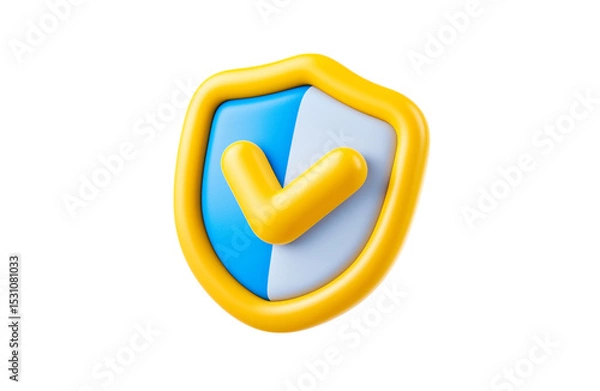 Fototapeta Protection shield icon, checkmark on shield symbol, safety concept. 3d render illustration transparency background