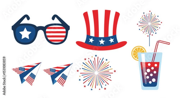 Obraz Fourth of July Independence Celebration Party Icon Set Vector Illustration