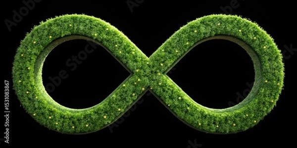 Fototapeta Futuristic space habitat design concept. Moss-covered infinity symbol on a dark background.