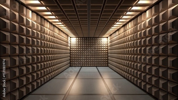 Fototapeta Futuristic space habitat design concept. Soundproof chamber with textured walls and ambient lighting.
