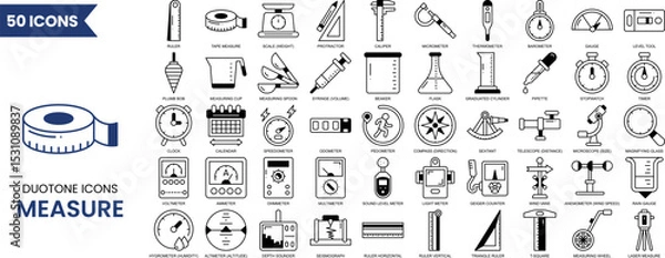 Fototapeta Measure icon set in duotone style. Containing measurement, scale, size, ruler, gauge, dimension, temperature and more. Vector illustration