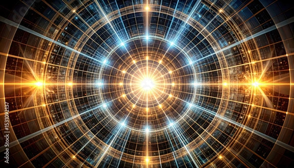 Fototapeta Abstract Golden Network Background with Bright Radial Lines