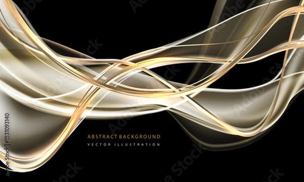 Obraz Abstract gold ribbon curve wave luxury overlap on black design modern background vector