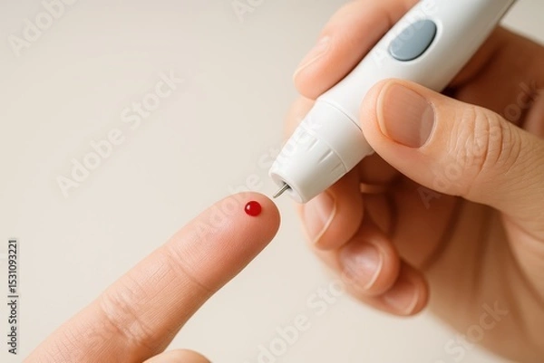 Obraz Routine medical check-up featuring finger pricking for blood test at healthcare facility