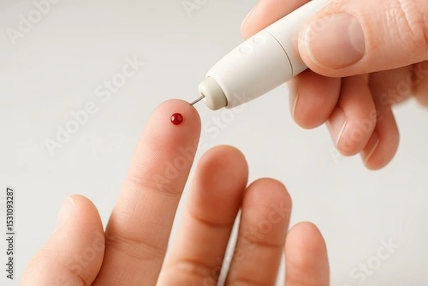 Obraz Routine finger prick for blood sample during medical check-up at a healthcare facility