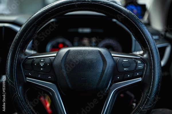 Fototapeta Modern car cockpit dashboard close-up. Element of design.Modern car cockpit dashboard close-up. Element of design.