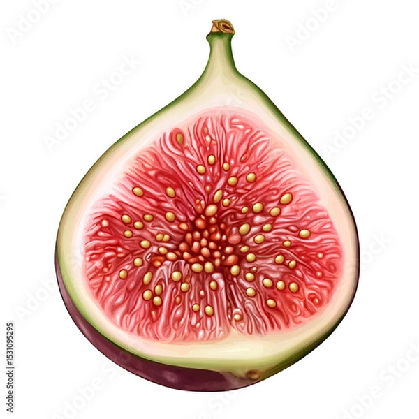 Obraz Fresh halved fig fruit close up healthy eating concept stock photo image on transparent background