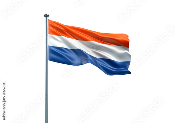 Fototapeta Waving netherlands flag on pole on transparent background, PNG