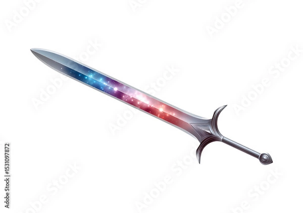 Fototapeta Fantasy cosmic sword design with galaxy blade on transparent background, PNG
