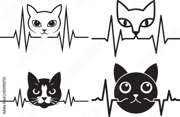 Fototapeta Cat Heartbeat Pulse Line Vector Graphic Art