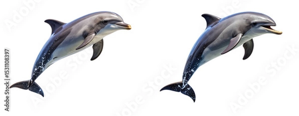 Fototapeta Dolphin performing mid-spin with open mouth, energetic pose, isolated on Transparent Background PNG